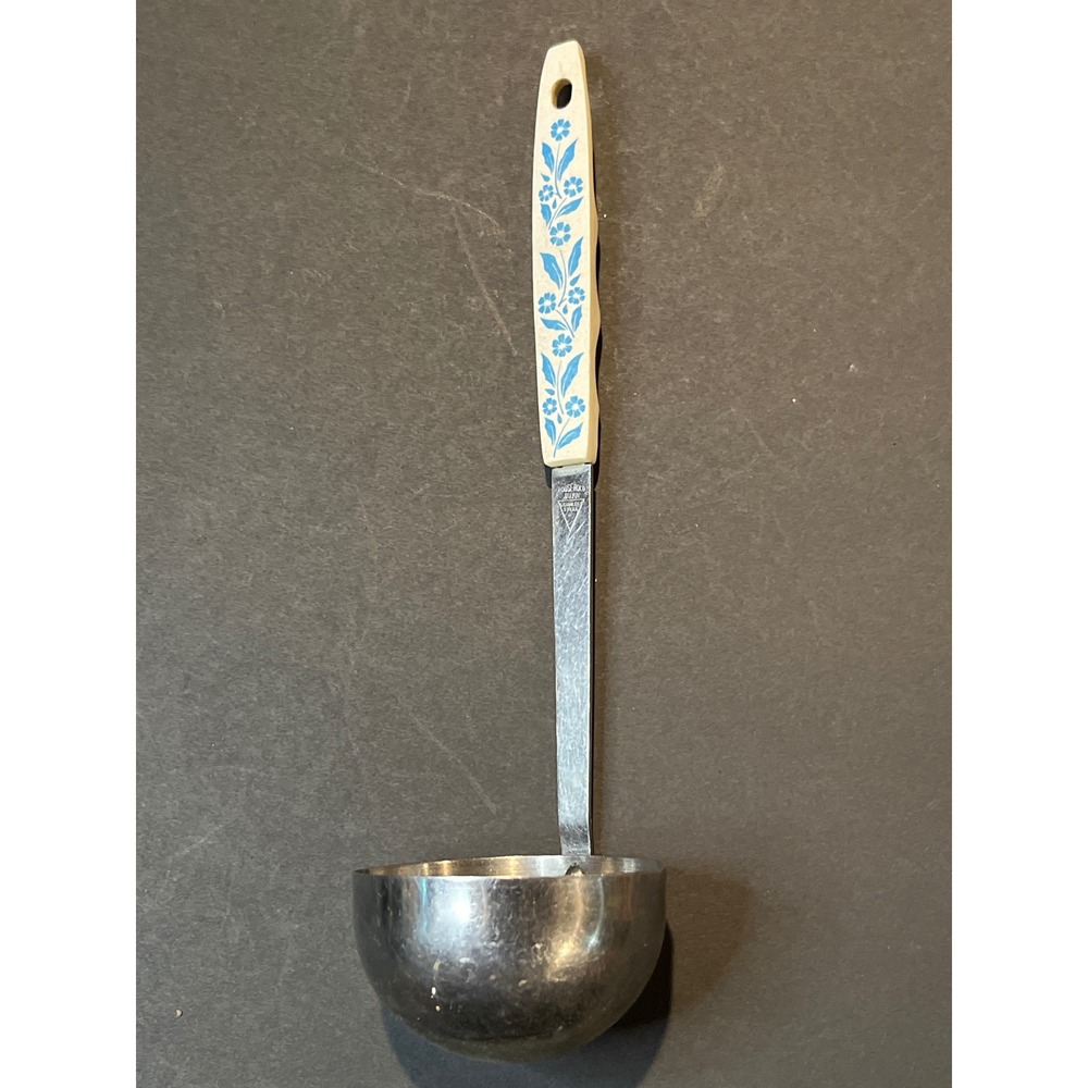 Vintage Household Stainless Steel Soup Ladle Blue Floral Melamine Handle corning
